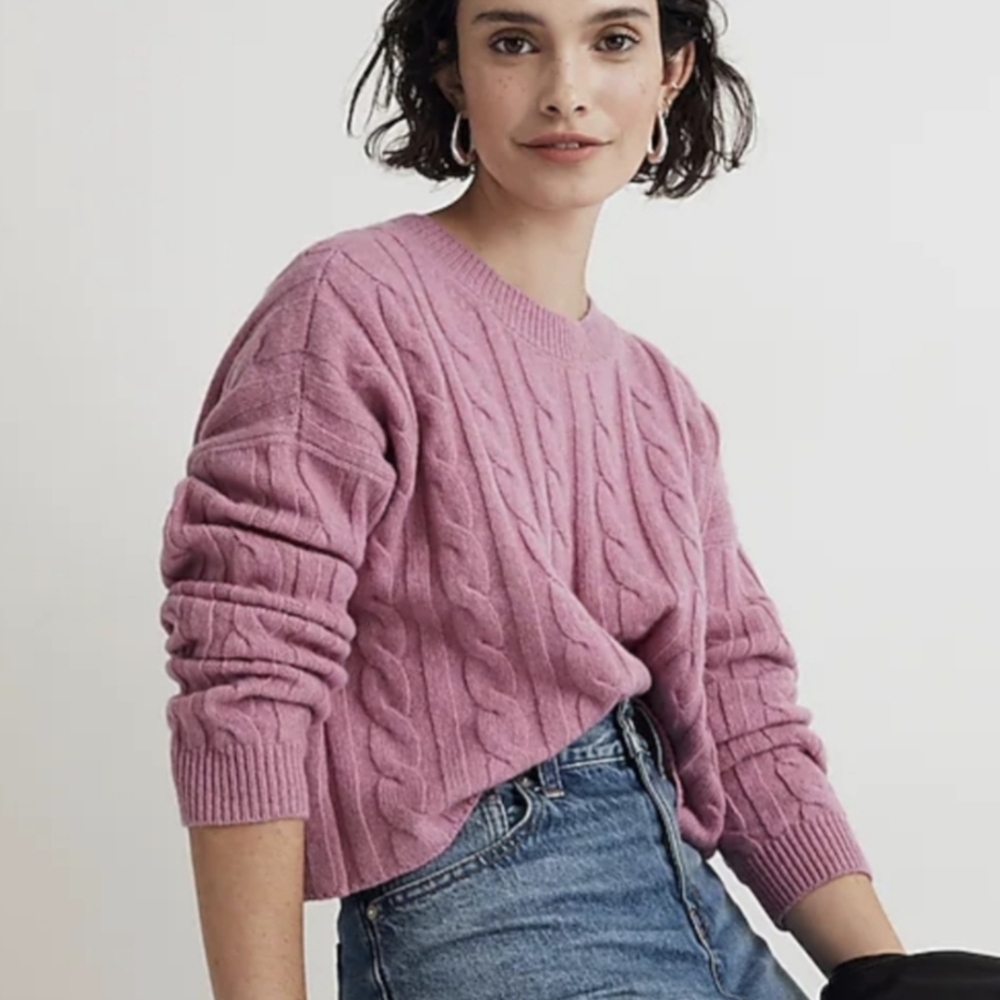 New Madewell Cashmere Pink Cable Knit Sweater